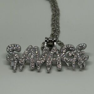 Iced Out “Savage” Pendant Necklace Silver CZ Bling Hip Hop Chain
